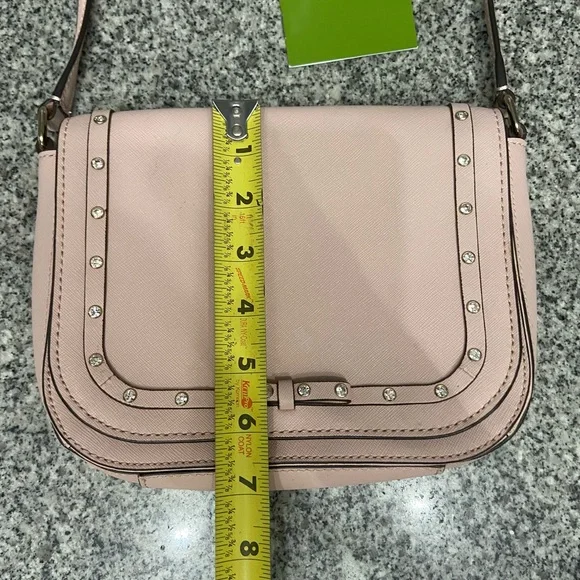 KATE SPADE Crystal Studded Bows Light Pink Leather Small Crossbody Bag Feminine - Picture 14 of 17